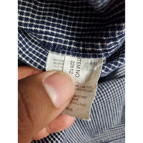 Eddie Bauer Button Down Long Sleeve Mens Sz L Navy Blue 100% Cotton Check Shirt - Picture 9 of 10